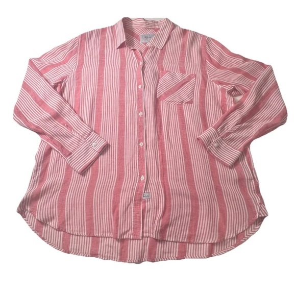 Rails Large Button Down Red Strips Front Pocket Long Sleeve